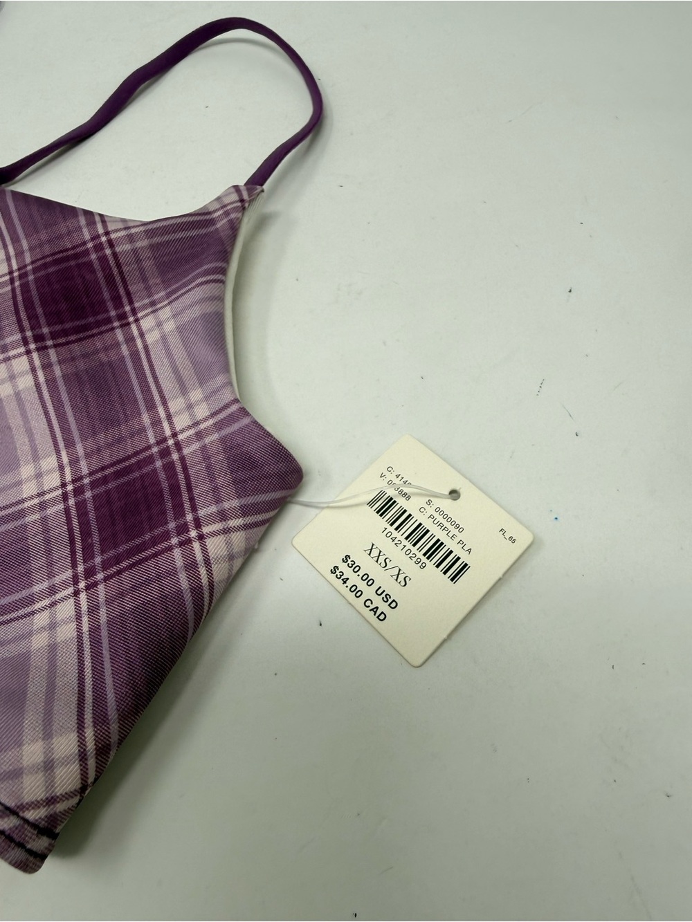 LyreBird Anthropologie seamless square neck bra top size XXS/XS NWT purple plaid - Picture 3 of 5